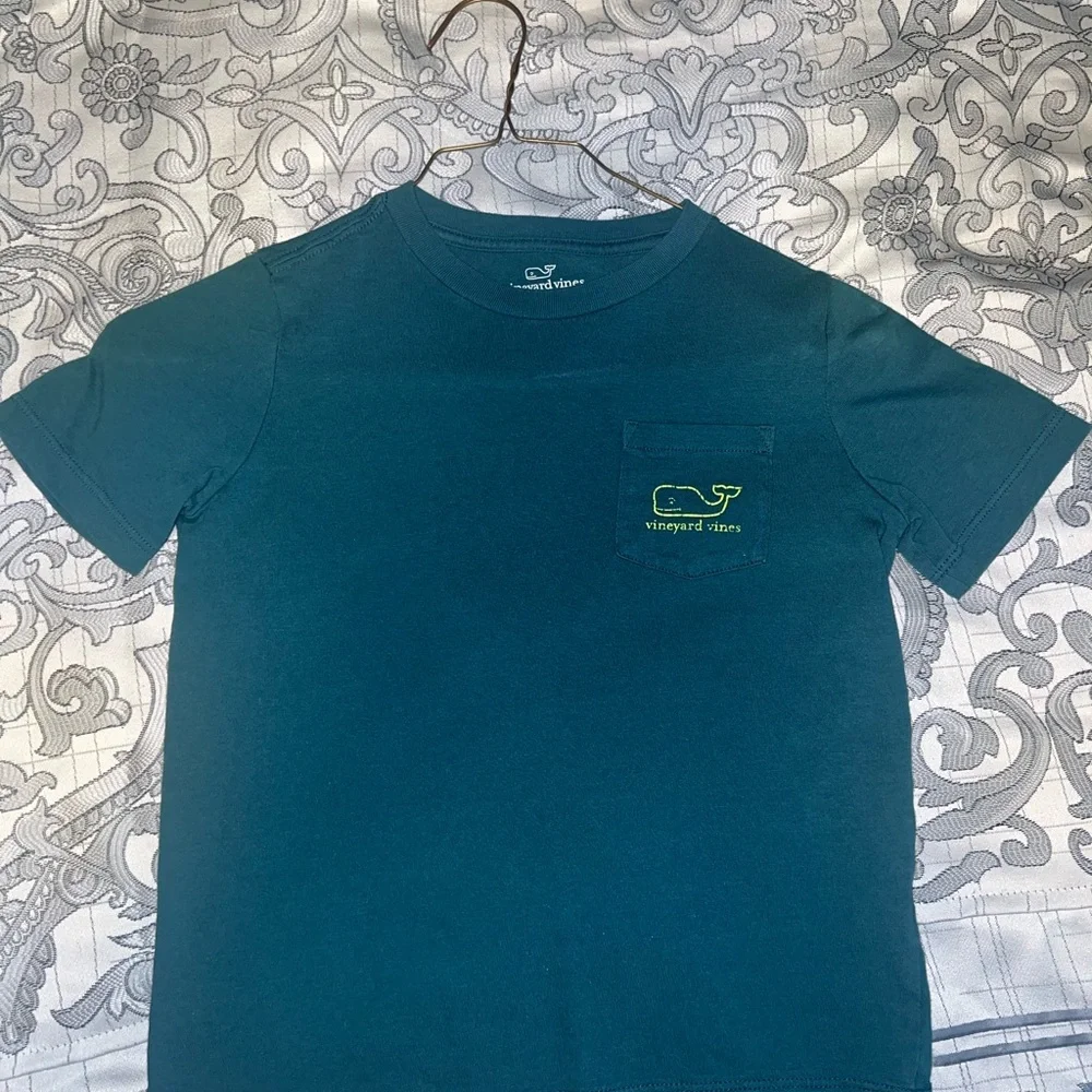 Vineyard Vines Teal Short Sleeve Pocket Tee with Lime Logo